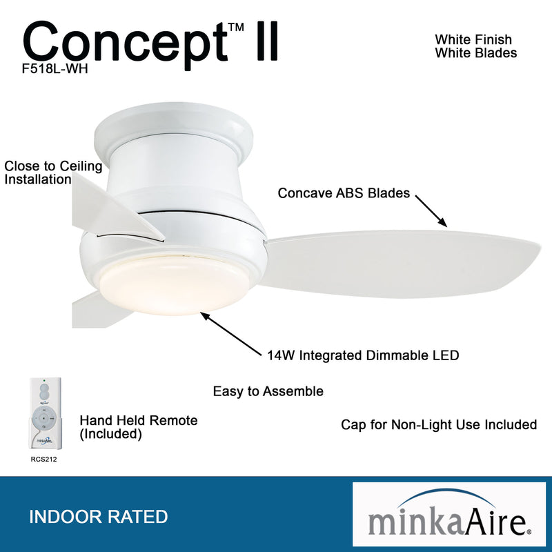 Minka Aire Concept II 44 in. LED Indoor White Flush Mount Ceiling Fan - ALCOVE LIGHTING
