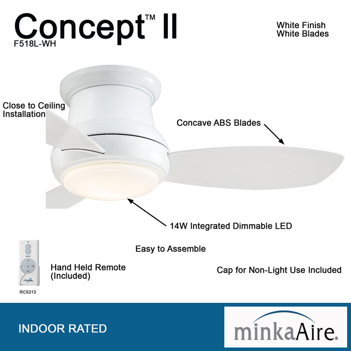 Minka Aire F518L-WH Concept II 44 in. LED Indoor White Flush Mount Cei