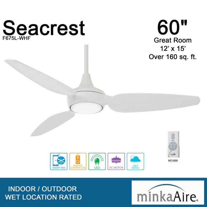 Minka Aire Seacrest 60 in. LED Indoor/Outdoor Flat White Smart Ceiling Fan