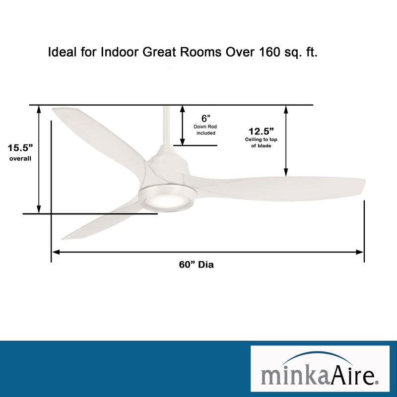 Minka Aire Skyhawk F749L-WHF 60-Inch LED Ceiling Fan in Flat White with Remote
