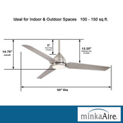 Minka Aire Java 54 in. LED Indoor/Outdoor Brushed Nickel Wet Ceiling Fan - ALCOVE LIGHTING