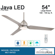 Minka Aire Java 54 in. LED Indoor/Outdoor Brushed Nickel Wet Ceiling Fan - ALCOVE LIGHTING