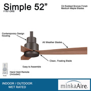 Minka Aire Simple 52 in. Indoor/Outdoor Oil Rubbed Bronze Ceiling Fan - ALCOVE LIGHTING