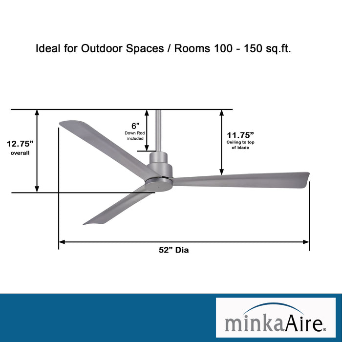 Minka Aire Simple 52 in. Indoor/Outdoor Silver Ceiling Fan with Remote Control - ALCOVE LIGHTING