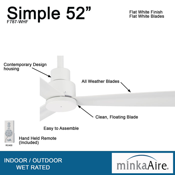 Minka Aire Simple 52 in. Indoor/Outdoor Flat White Ceiling Fan with Remote - ALCOVE LIGHTING