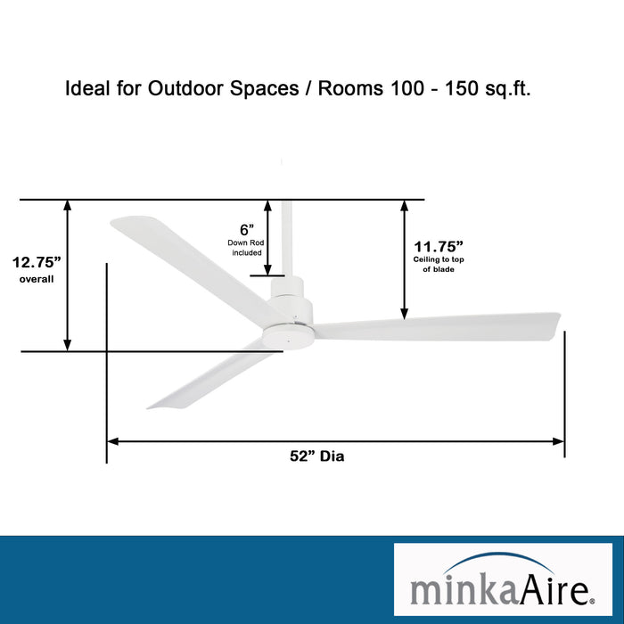 Minka Aire Simple 52 in. Indoor/Outdoor Flat White Ceiling Fan with Remote - ALCOVE LIGHTING