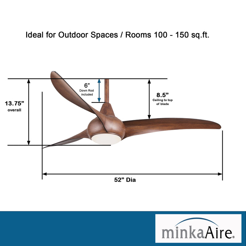 Minka Aire Light Wave 52 in. LED Indoor Distressed Koa Ceiling Fan with Remote - ALCOVE LIGHTING