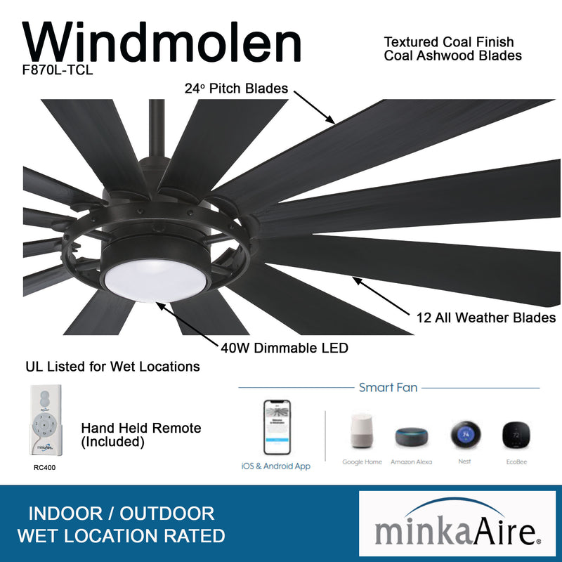 Minka Aire Windmolen 65 in. LED Indoor/Outdoor Textured Coal Smart Ceiling Fan