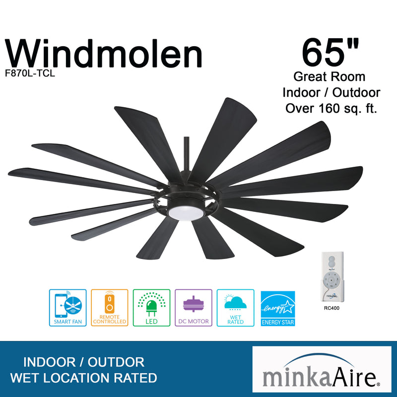 Minka Aire Windmolen 65 in. LED Indoor/Outdoor Textured Coal Smart Ceiling Fan