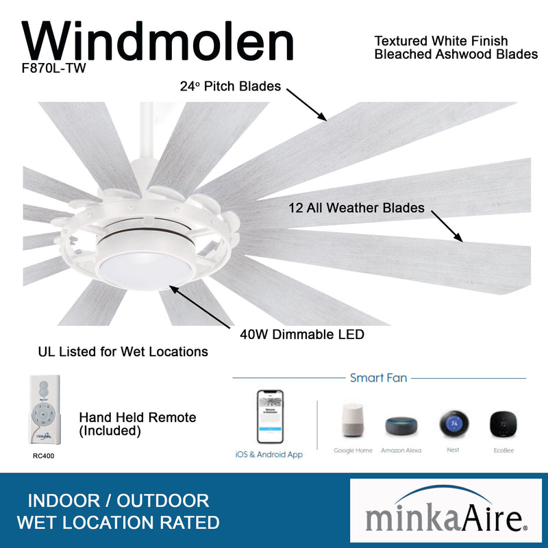 Minka Aire Windmolen 65 in. LED Indoor/Outdoor Textured White Smart Ceiling Fan