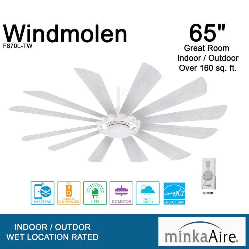 Minka Aire Windmolen 65 in. LED Indoor/Outdoor Textured White Smart Ceiling Fan