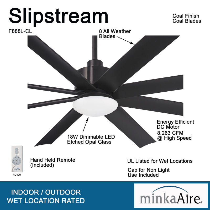 Minka Aire F888L-CL Slipstream 65 in. LED Outdoor Coal Ceiling Fan with Remote