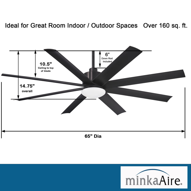 Minka Aire F888L-CL Slipstream 65 in. LED Outdoor Coal Ceiling Fan with Remote