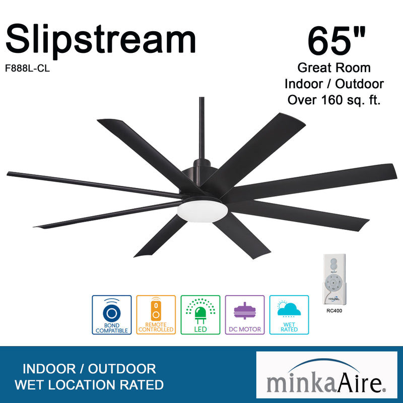 Minka Aire F888L-CL Slipstream 65 in. LED Outdoor Coal Ceiling Fan with Remote
