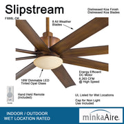 Minka Aire Slipstream F888L-DK 65-Inch LED Indoor/Outdoor Modern Ceiling Fan in Distressed Koa with Remote - ALCOVE LIGHTING