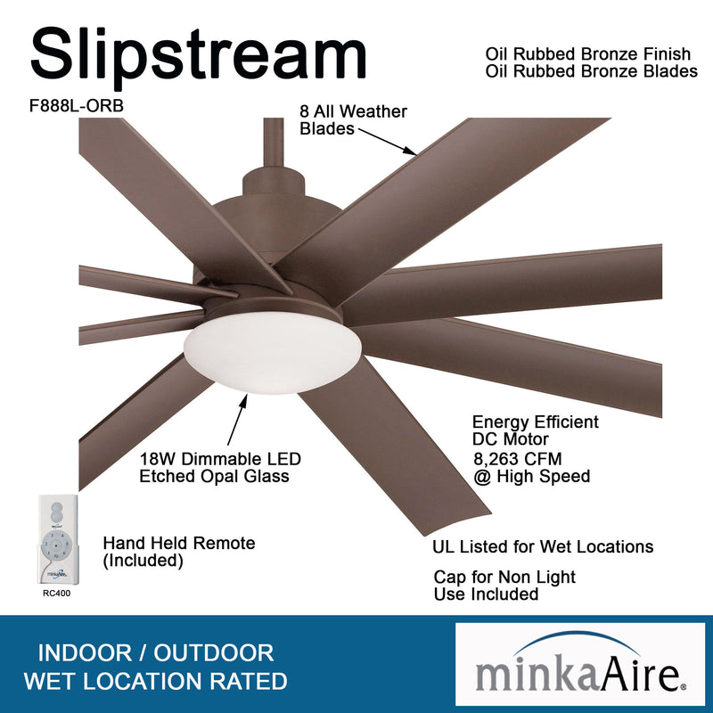 Minka Aire F888L-ORB Slipstream 65 in. LED Outdoor Oil Rubbed Bronze Ceiling Fan