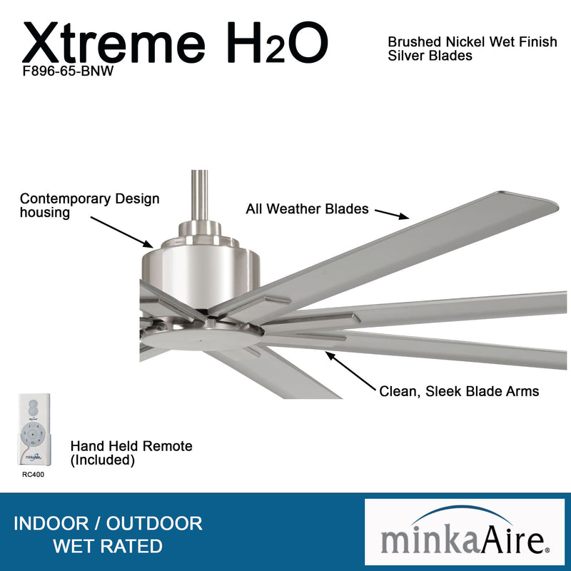 Minka Aire F896-65-BNW Xtreme H2O 65 in. Outdoor Brushed Nickel Wet Ceiling Fan