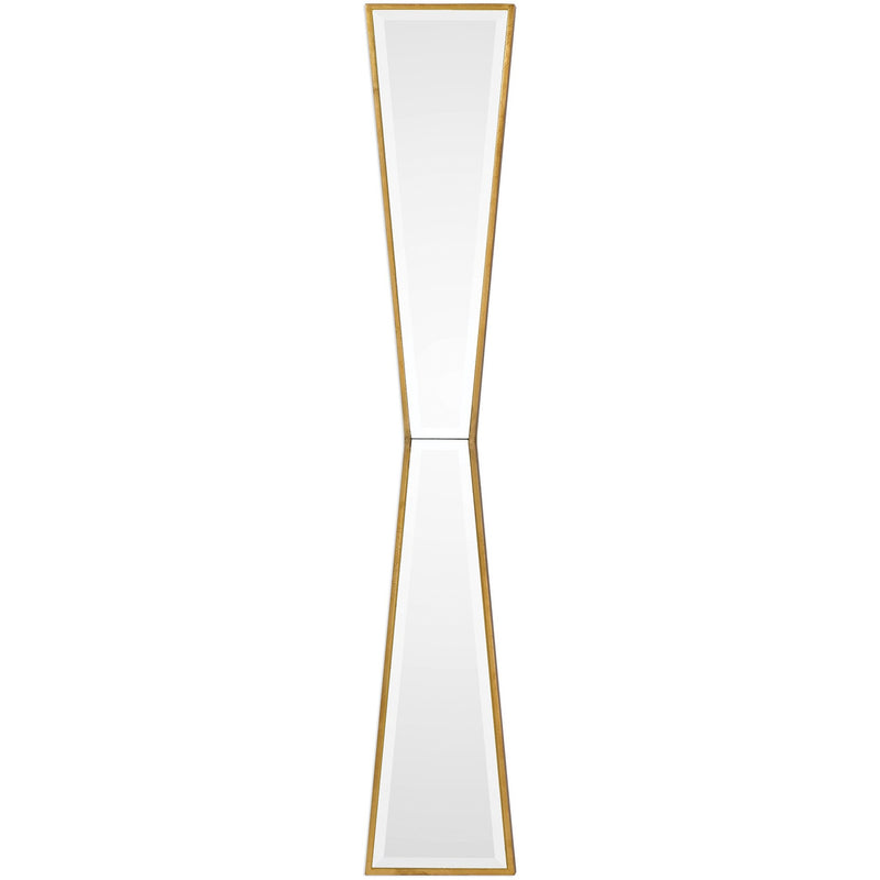 Uttermost Corbata 09381 lightly antiqued gold leaf modern mirror with bow tie wood frame, 10 in. W x 60 in. H