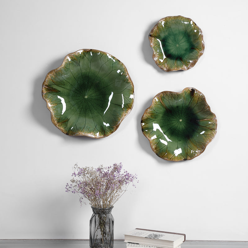 Uttermost 04247 Abella Green Ceramic Wall Decor, Set of 3