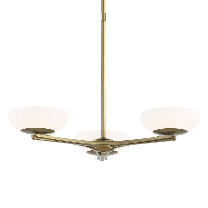 George Kovacs Scale LED 3 Light Chandelier in Soft Brass Finish with Etched White Glass Shades (Chandelier 24 in W x 17 in H)