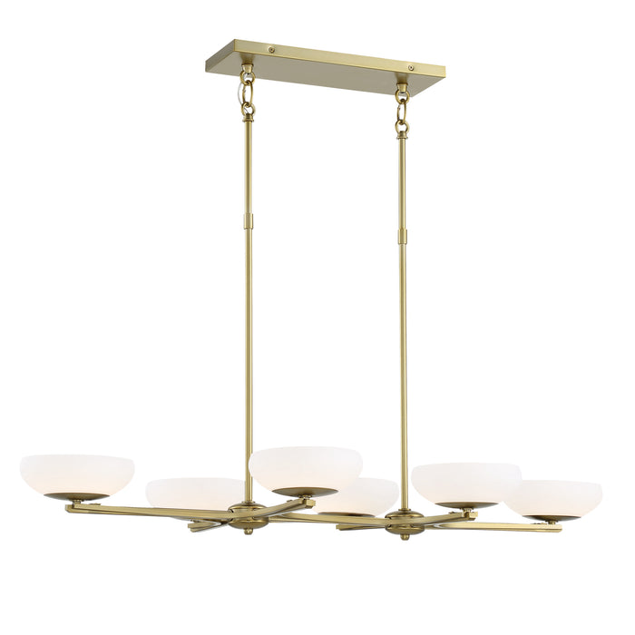George Kovacs Scale - LED 6 Light Island in Soft Brass Finish with Etched White Glass (Chandelier 40 in W x 20 in H)