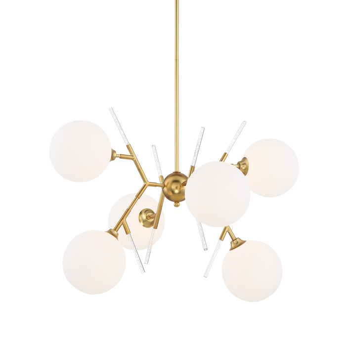 George Kovacs Polares - 6 Light Chandelier in Honey Gold Finish with Acrylic Accents and Etched Opal Glass Shades (Chandelier 40 in W x 20 in H)