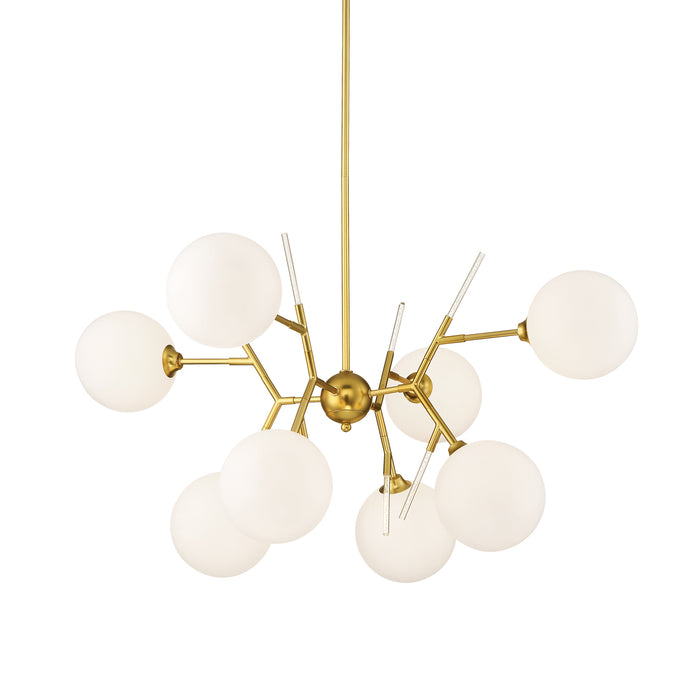 George Kovacs Polares - 8 Light Chandelier in Honey Gold Finish with Acrylic Accents and Etched Opal Glass Shades (Chandelier 36 in W x 26 in H)
