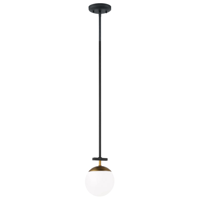 George Kovacs Alluria - 1 Light Mini Pendant in Weathered Coal Finish with Autumn Gold Accents and Etched Opal Glass (Pendant 6 in W x 7.75 in H)