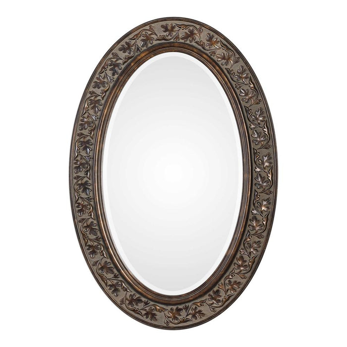Spinner Floro Aged Bronze Oval Mirror | Oval Wall Mirror in Aged Bronze Finish