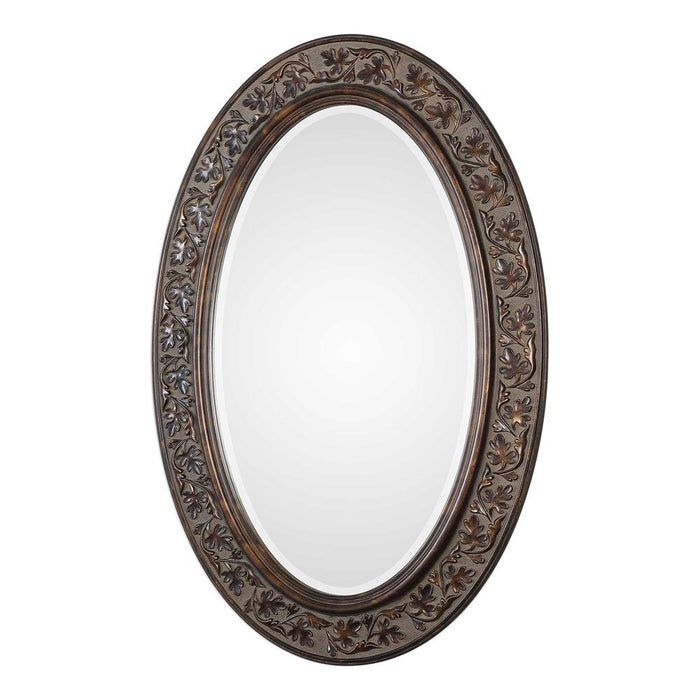 Spinner Floro Aged Bronze Oval Mirror | Oval Wall Mirror in Aged Bronze Finish